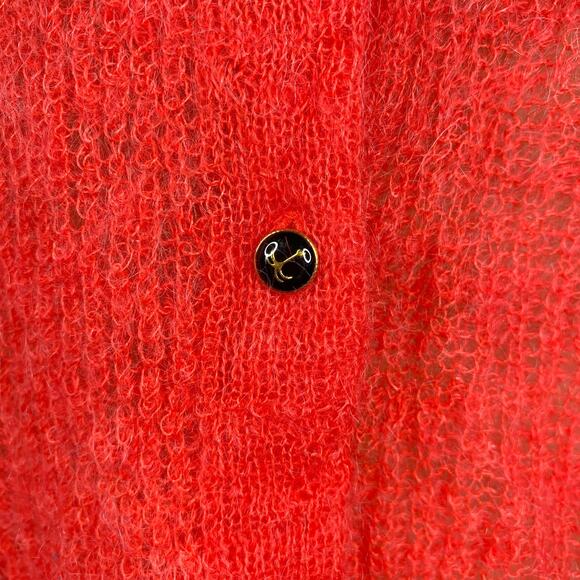 Scotch & Soda Coral Red Loose Knit Lightweight Fuzzy Mohair Cardigan SZ S/M - Picture 4 of 9